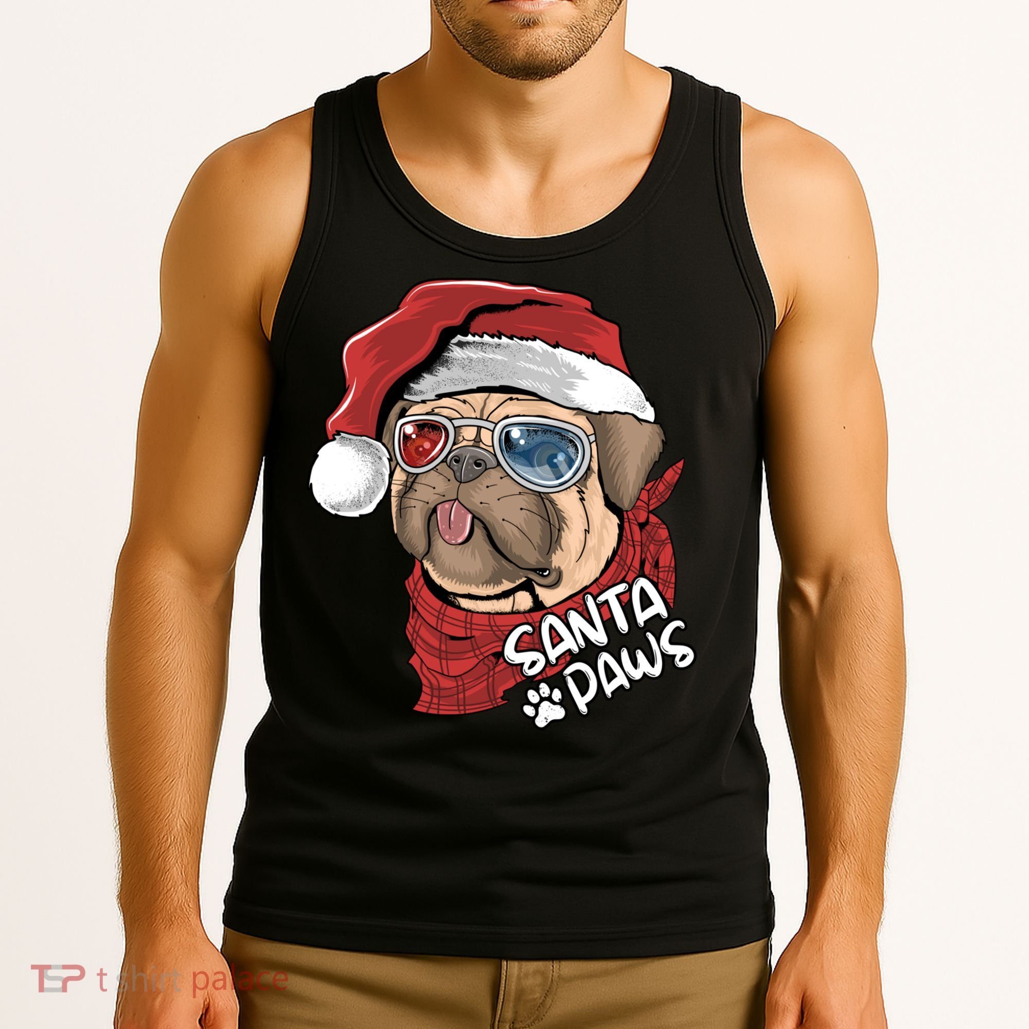 Santa Paws Pug Christmas Tee Kids Boys Xmas Funny Gift Pugmas Gift Tank Top