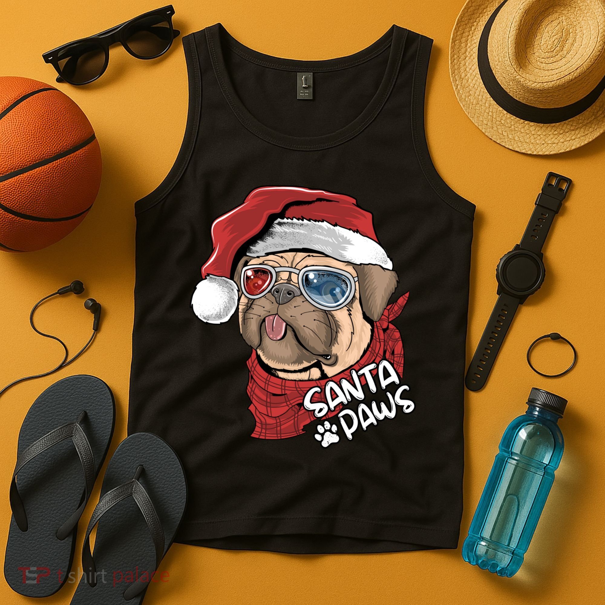 Santa Paws Pug Christmas Tee Kids Boys Xmas Funny Gift Pugmas Gift Tank Top