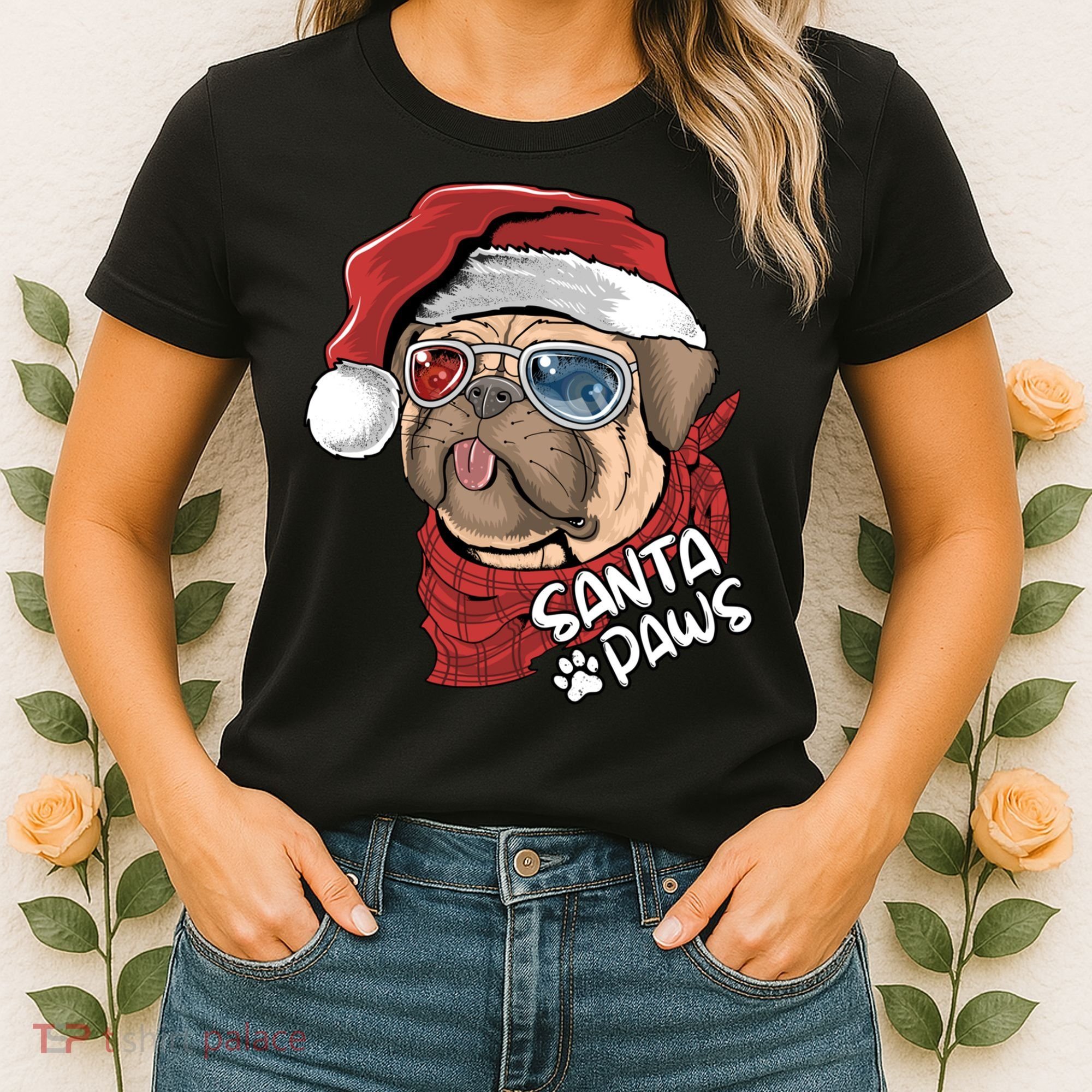 Santa Paws Pug Christmas Tee Kids Boys Xmas Funny Gift Pugmas Gift Women's T-Shirt
