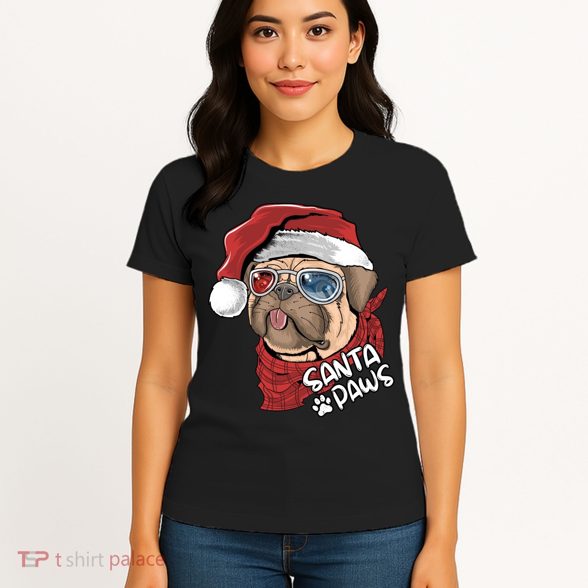 Santa Paws Pug Christmas Tee Kids Boys Xmas Funny Gift Pugmas Gift Women's T-Shirt