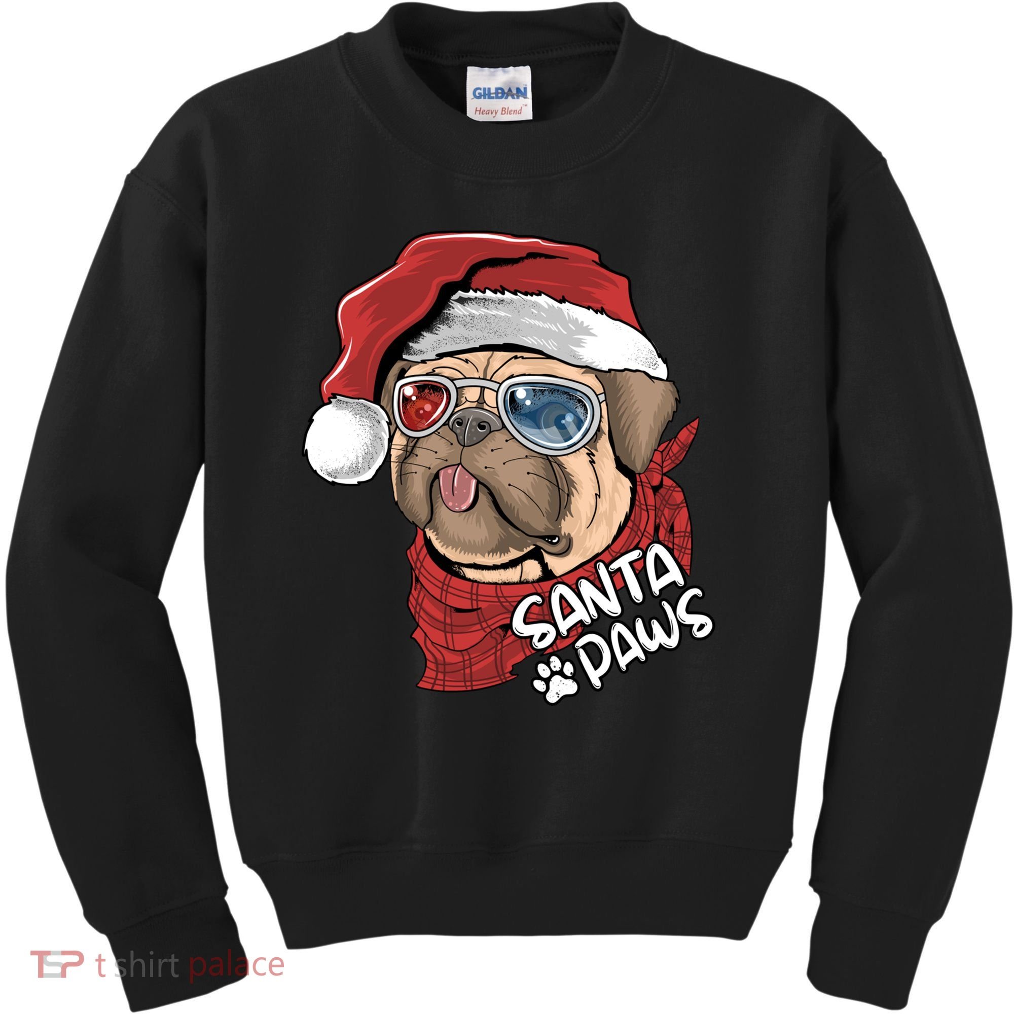 Santa Paws Pug Christmas Tee Kids Boys Xmas Funny Gift Pugmas Gift Kids Sweatshirt