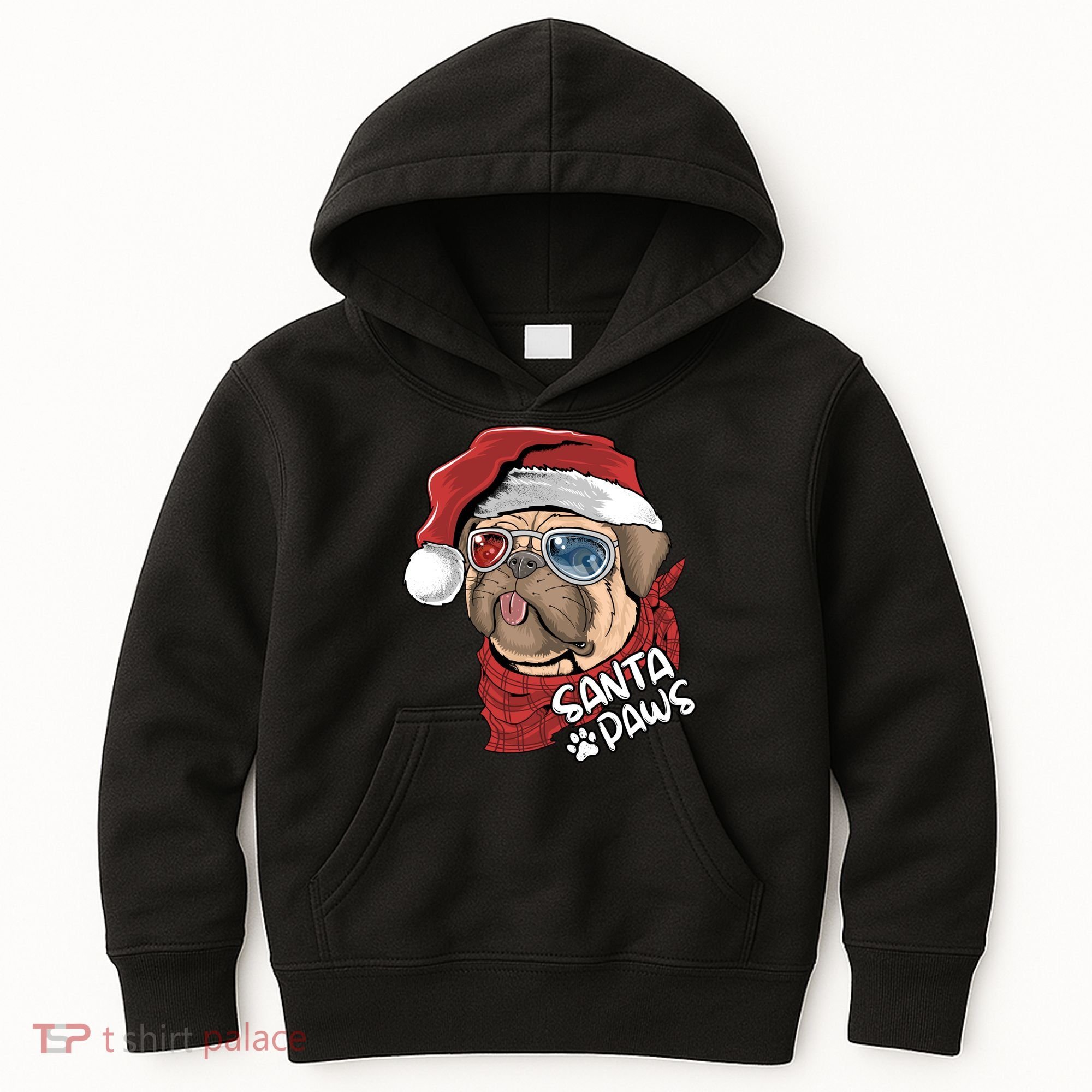 Santa Paws Pug Christmas Tee Kids Boys Xmas Funny Gift Pugmas Gift Kids Hoodie