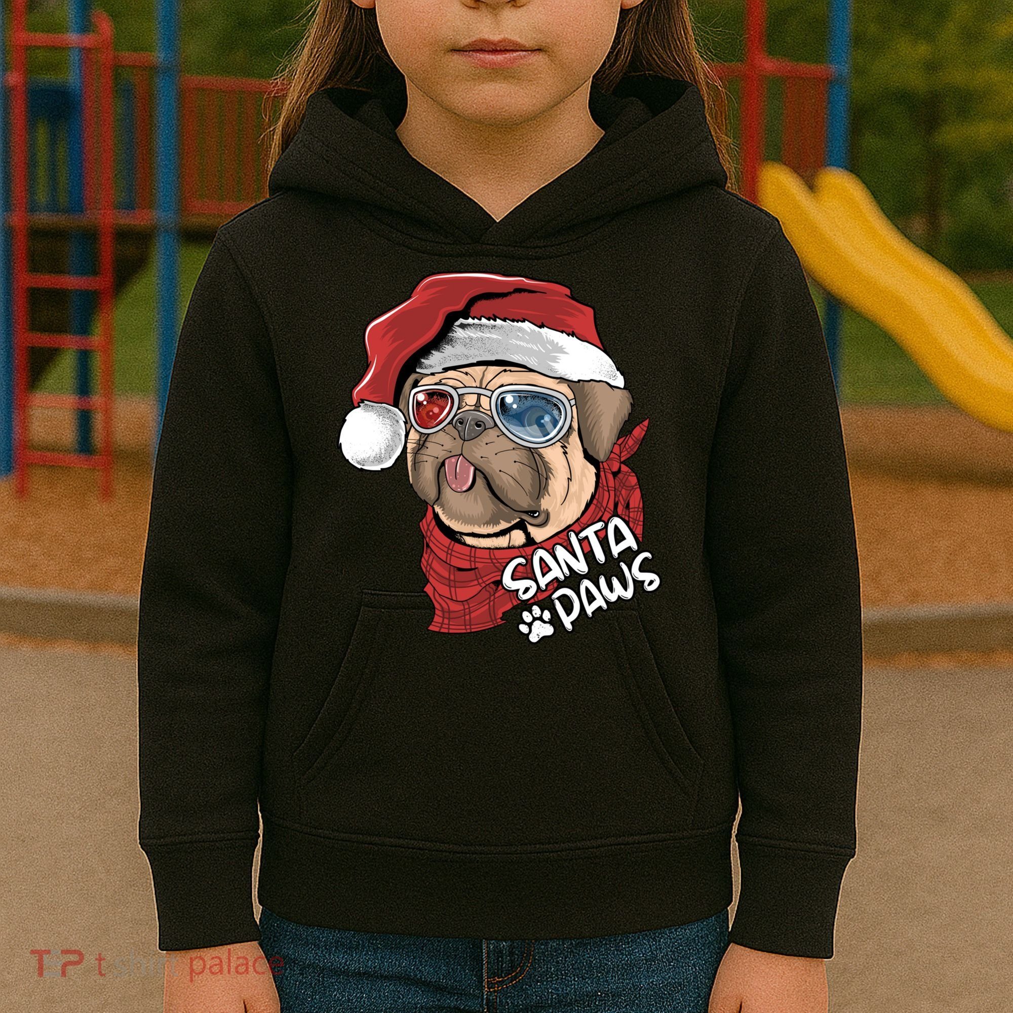 Santa Paws Pug Christmas Tee Kids Boys Xmas Funny Gift Pugmas Gift Kids Hoodie