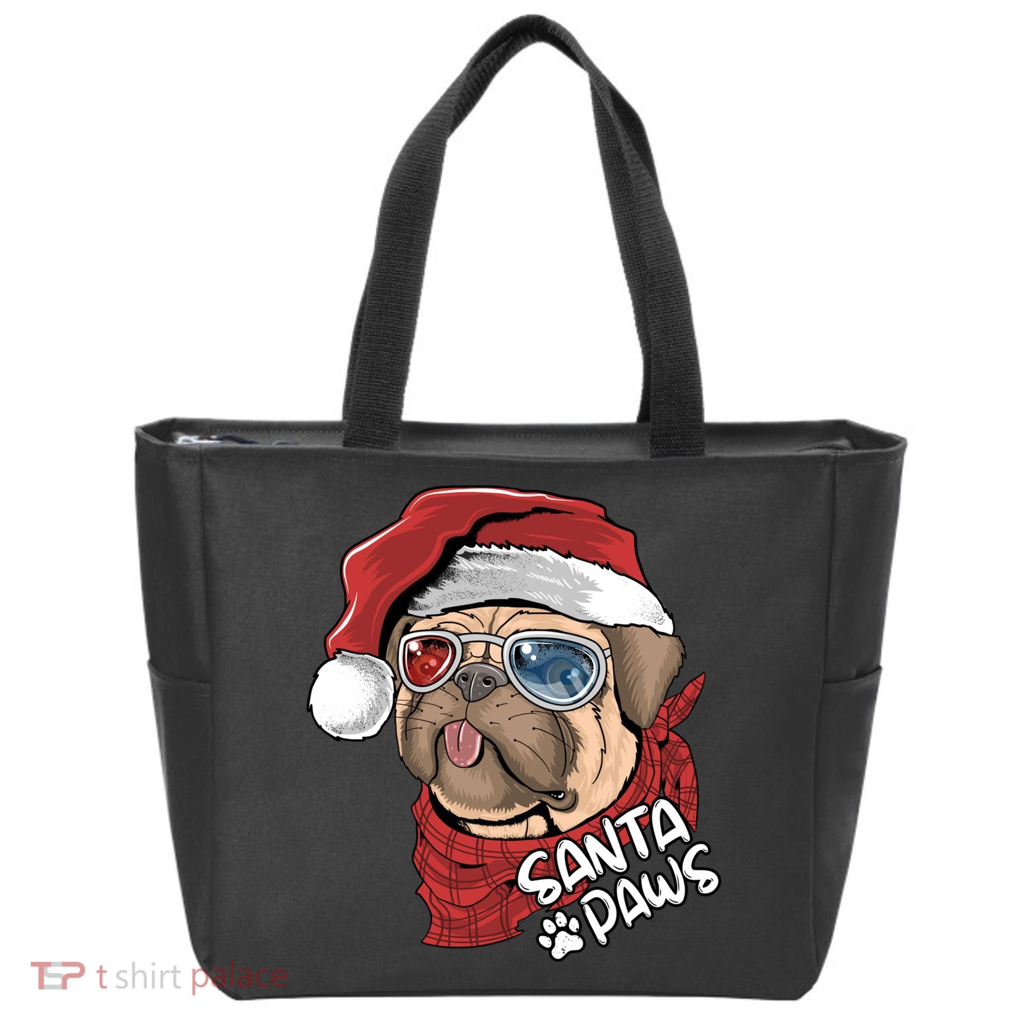 Santa Paws Pug Christmas Tee Kids Boys Xmas Funny Gift Pugmas Gift Tote Bag