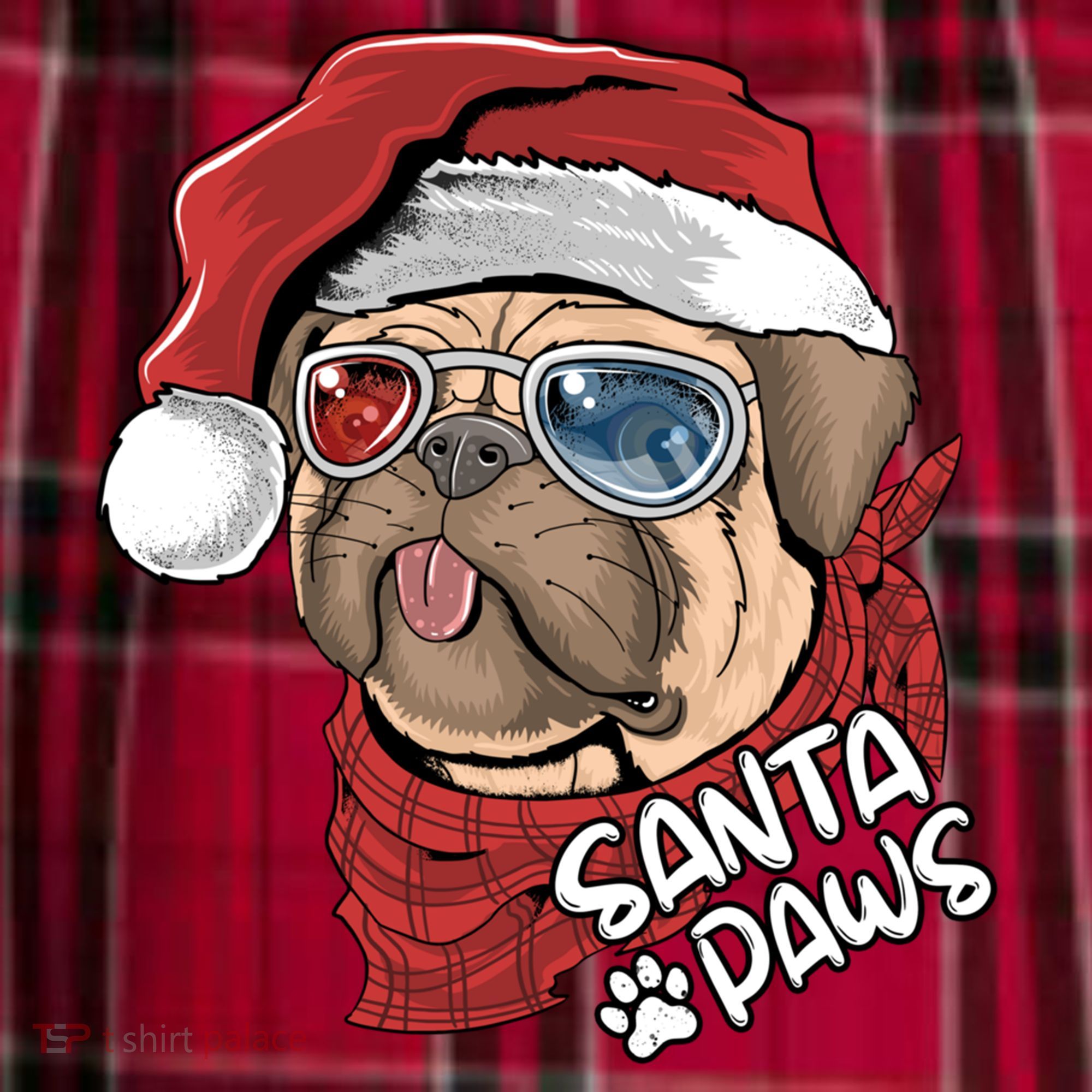 Santa Paws Pug Christmas Tee Kids Boys Xmas Funny Gift Pugmas Gift Men's Flannel Plaid Pajama Pants