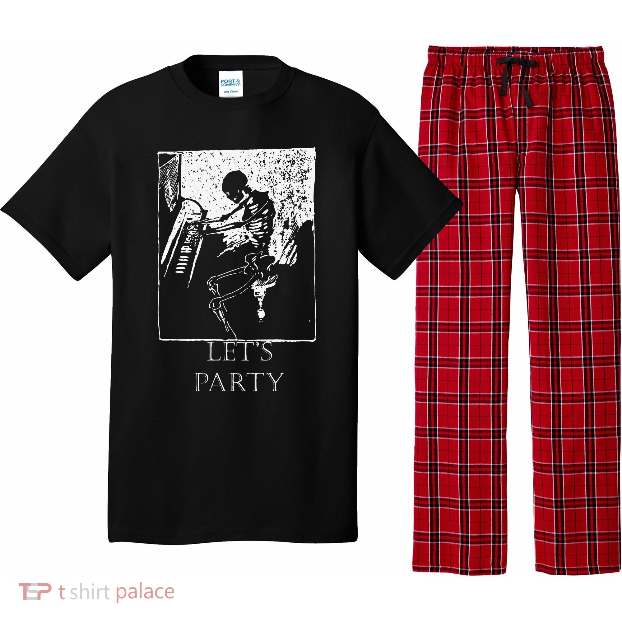 Skeleton Playing Piano Lets Party Halloween Pajama Set