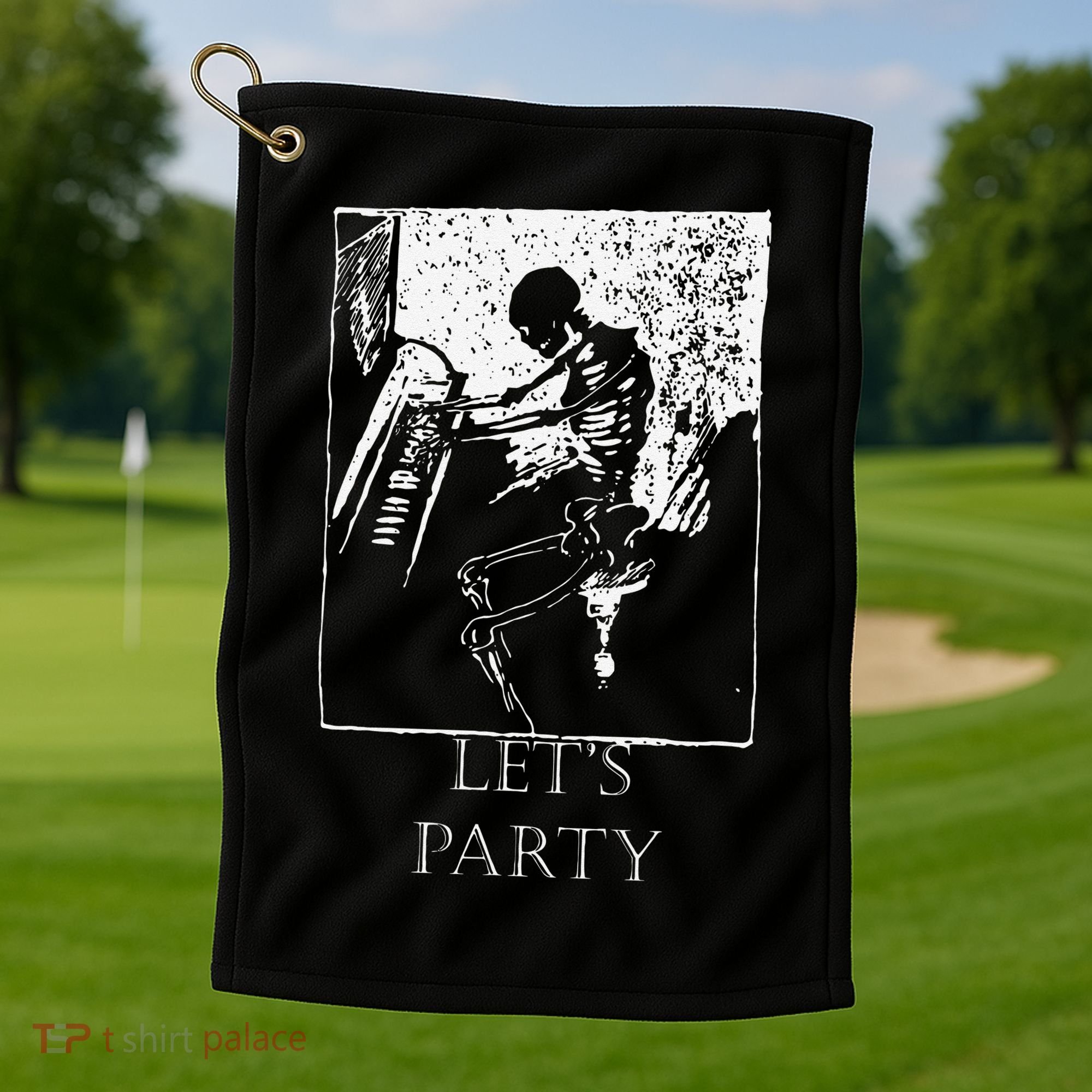 Skeleton Playing Piano Lets Party Halloween Golf Towel