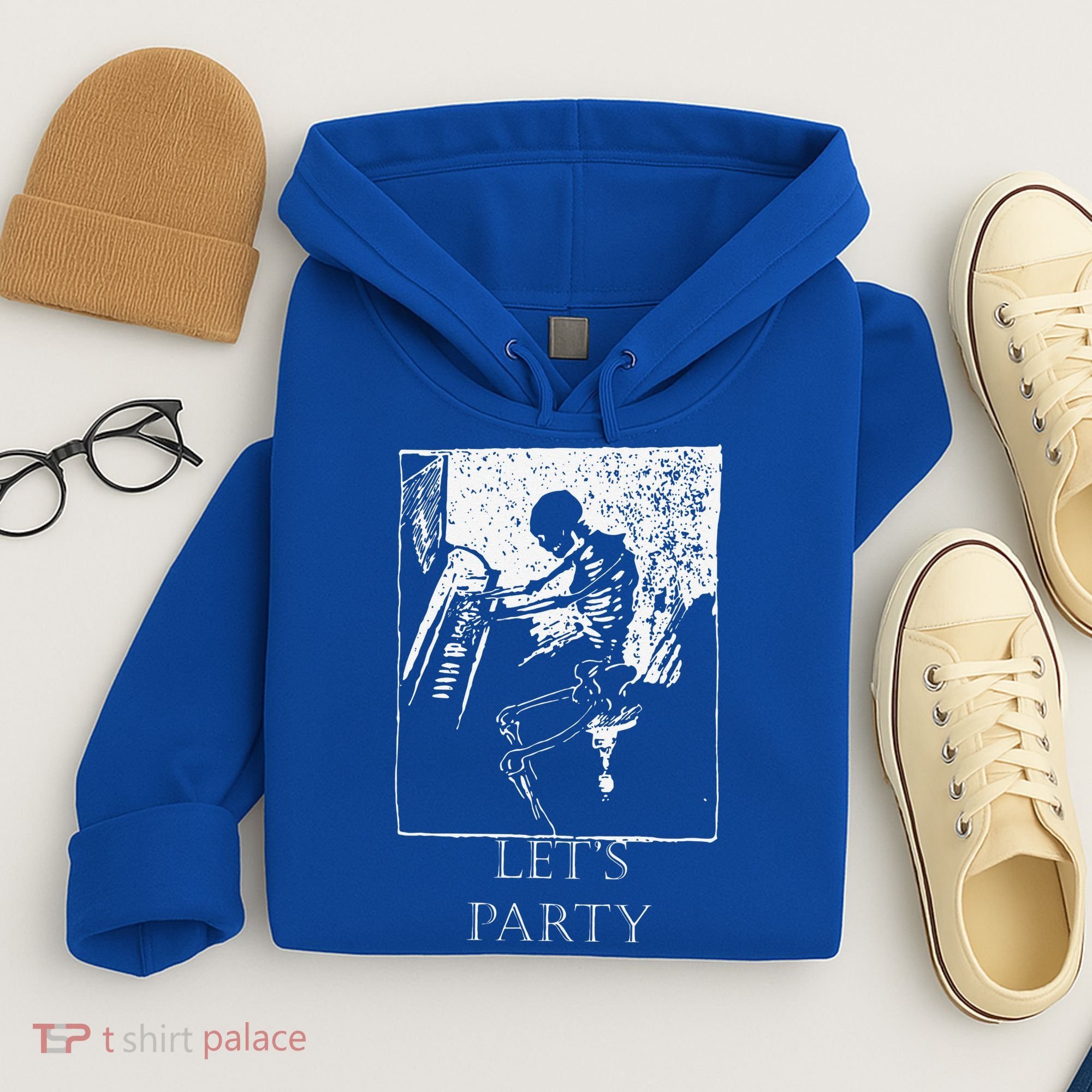 Skeleton Playing Piano Lets Party Halloween Hoodie