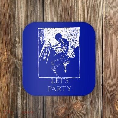 Skeleton Playing Piano Lets Party Halloween Coaster
