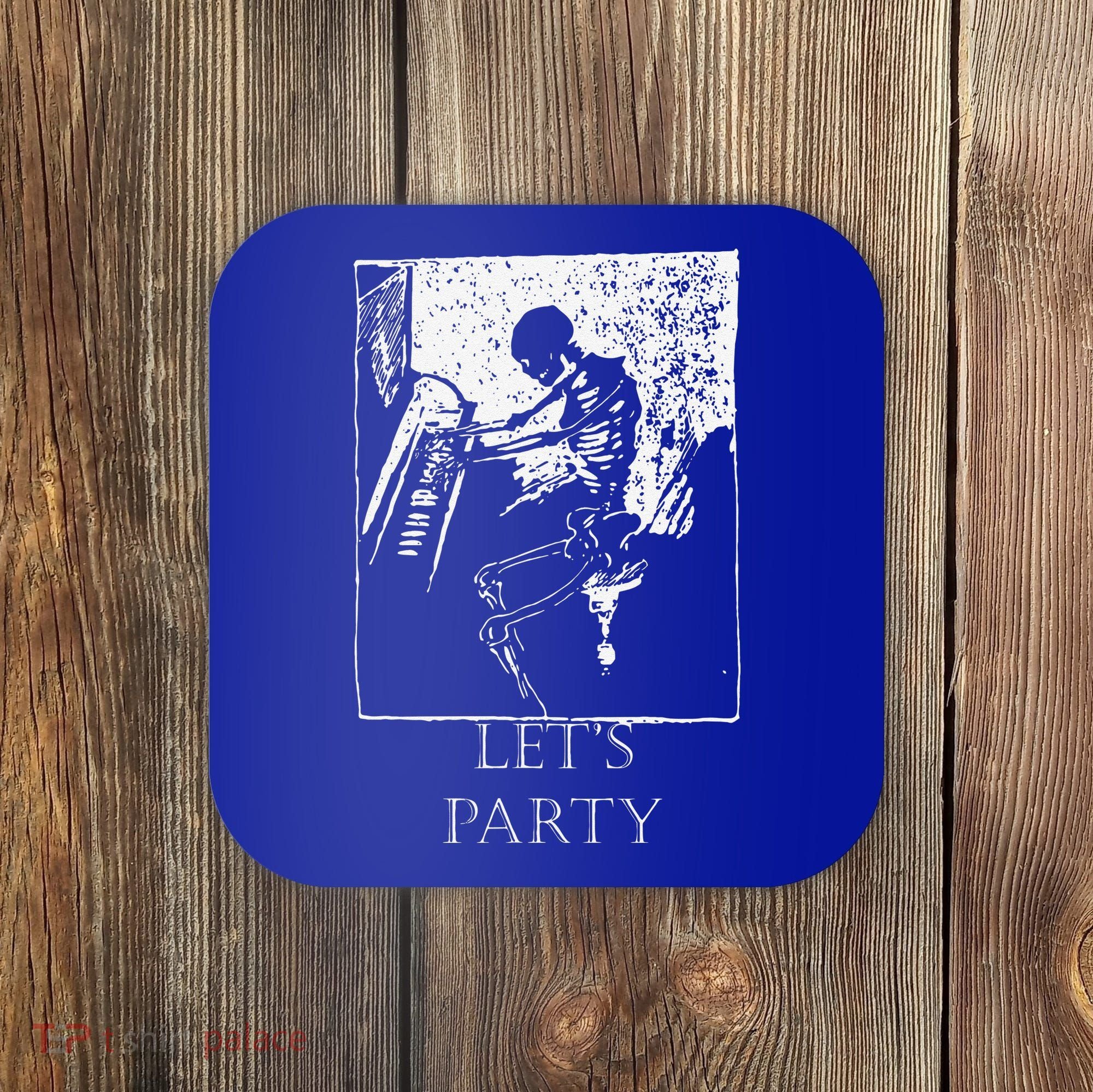 Skeleton Playing Piano Lets Party Halloween Coaster