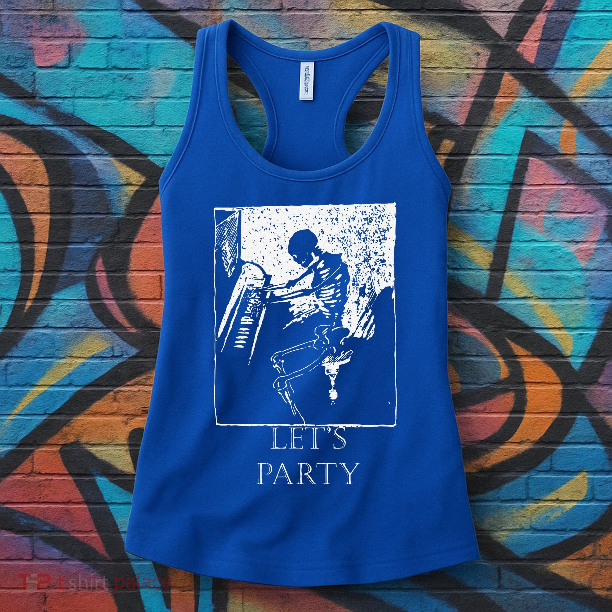 Skeleton Playing Piano Lets Party Halloween Women's Tank Top