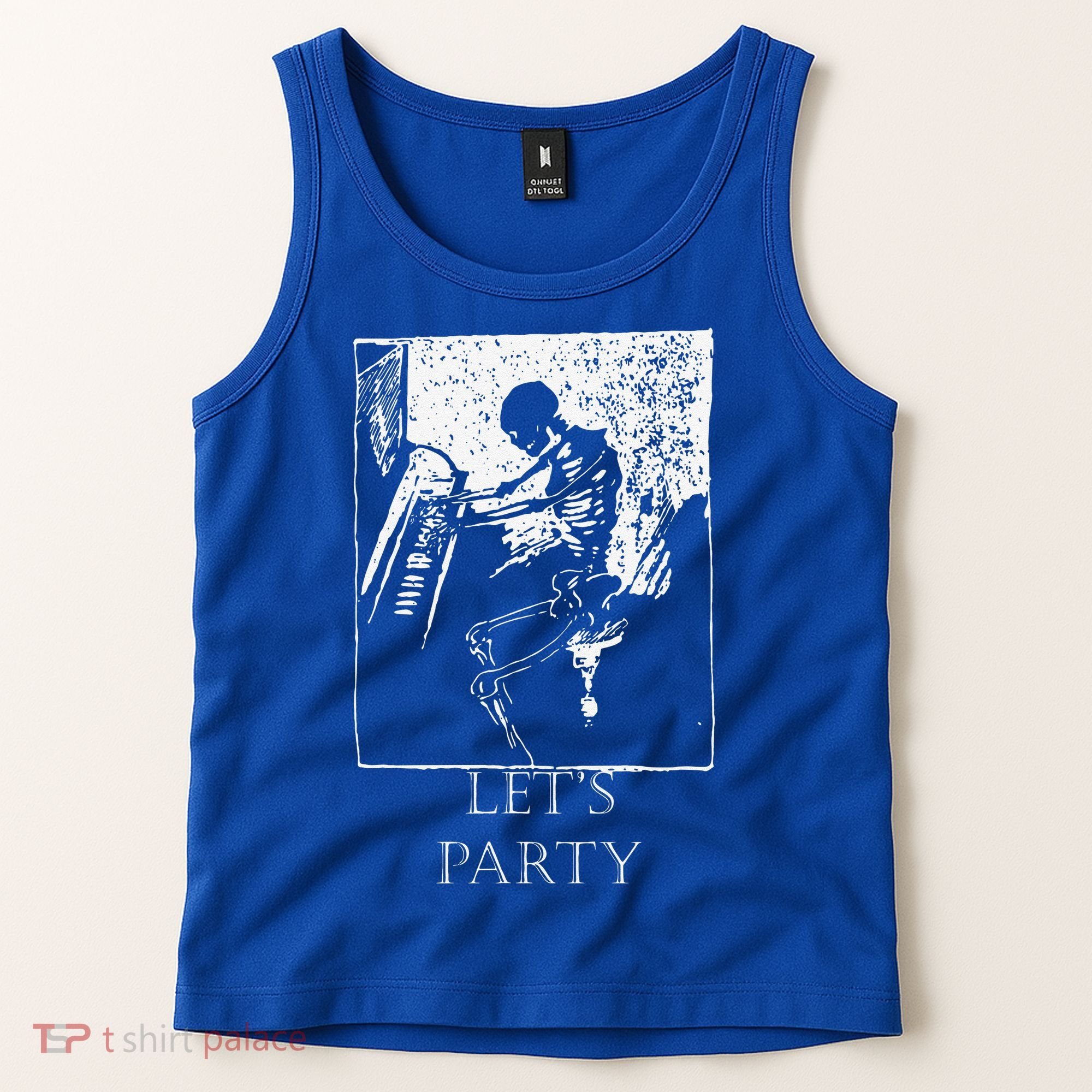 Skeleton Playing Piano Lets Party Halloween Tank Top