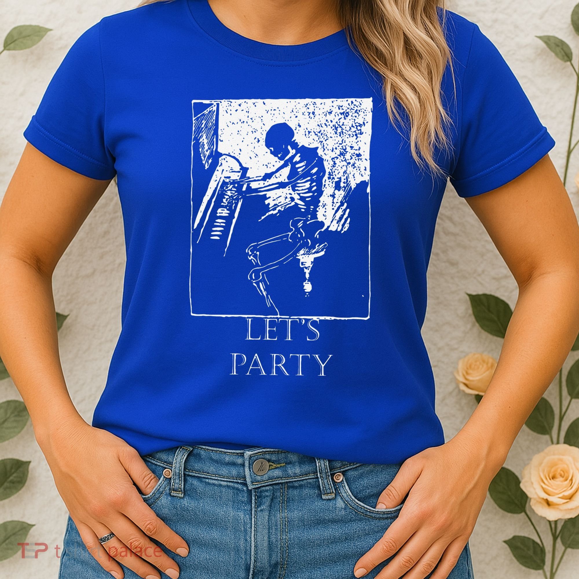 Skeleton Playing Piano Lets Party Halloween Women's T-Shirt