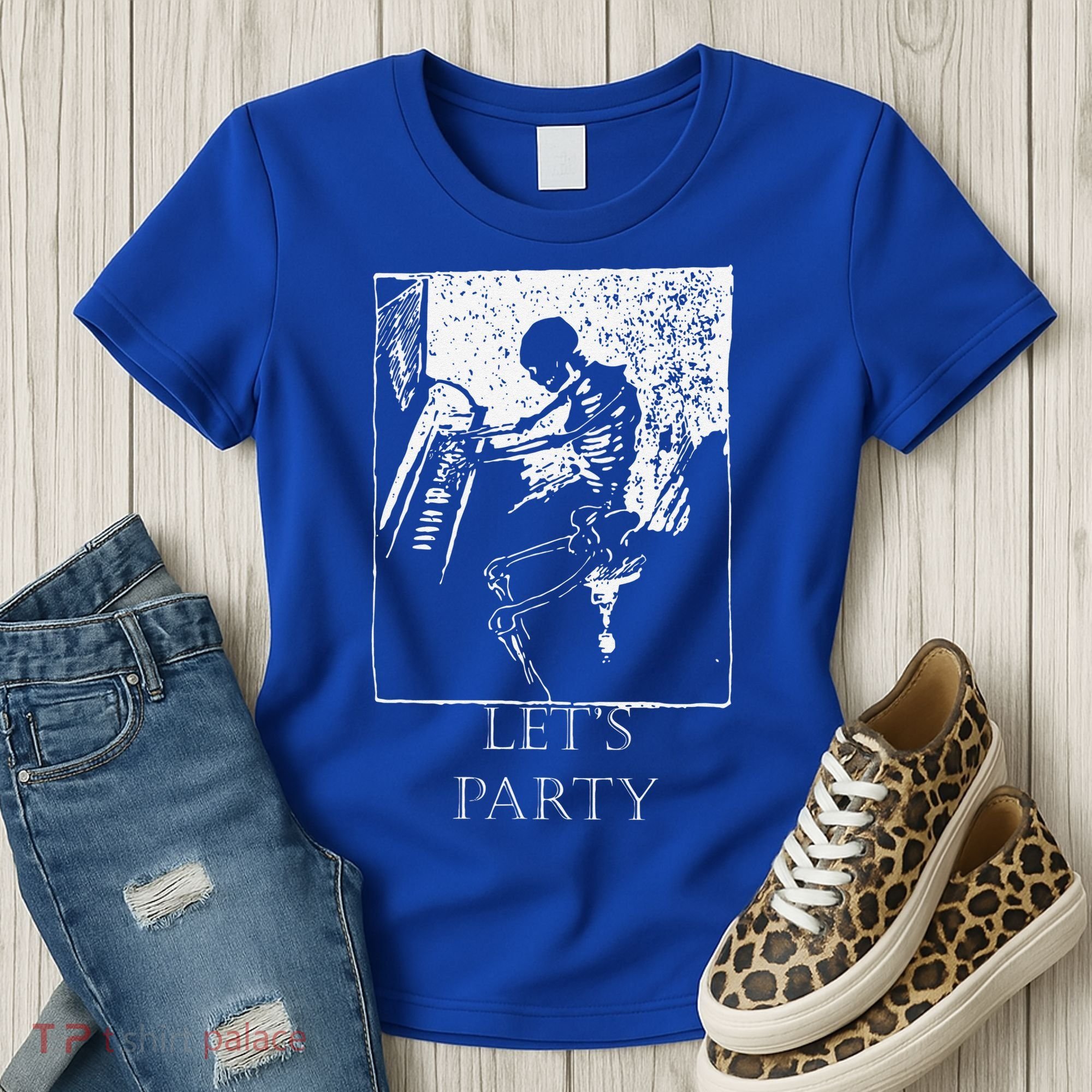 Skeleton Playing Piano Lets Party Halloween Women's T-Shirt