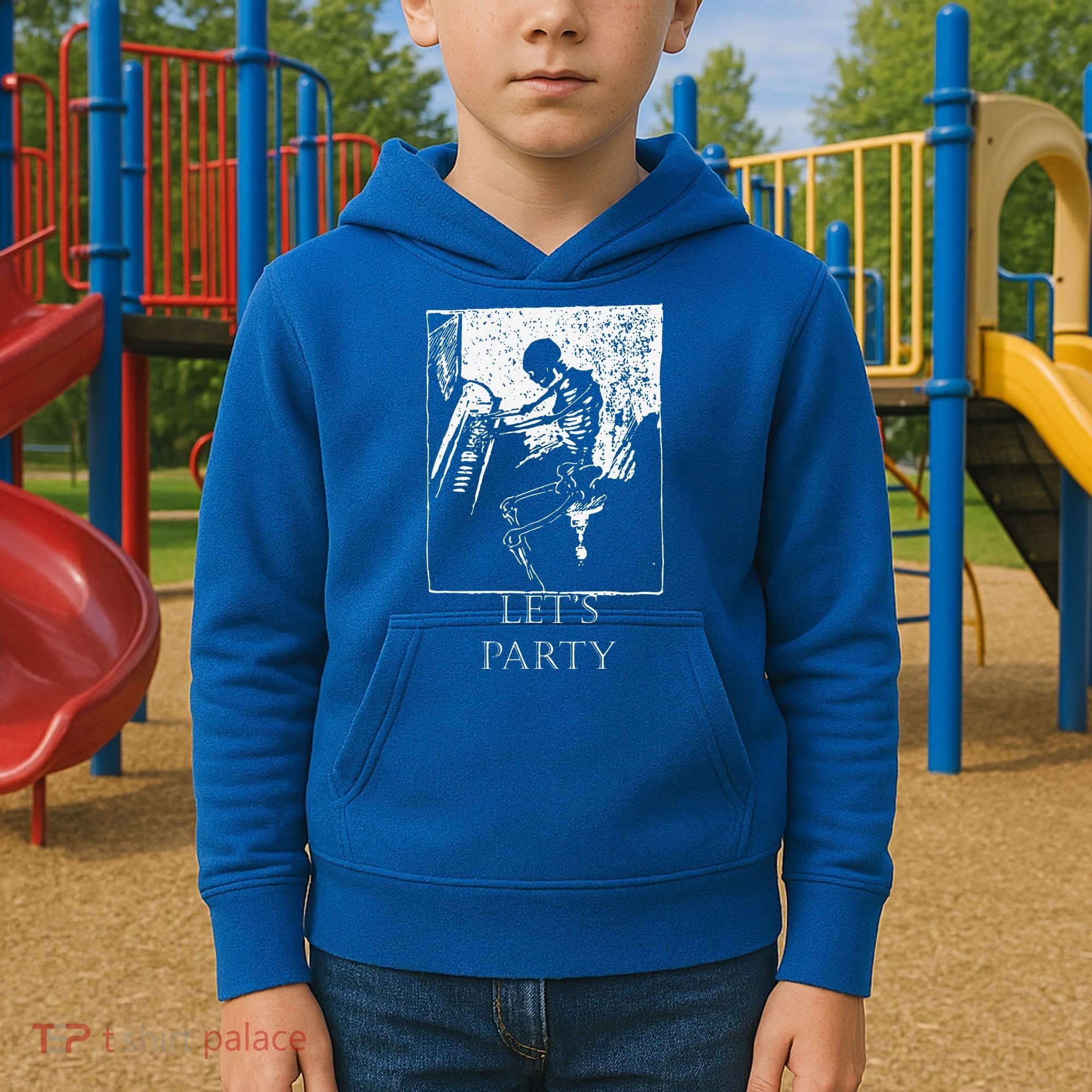 Skeleton Playing Piano Lets Party Halloween Kids Hoodie