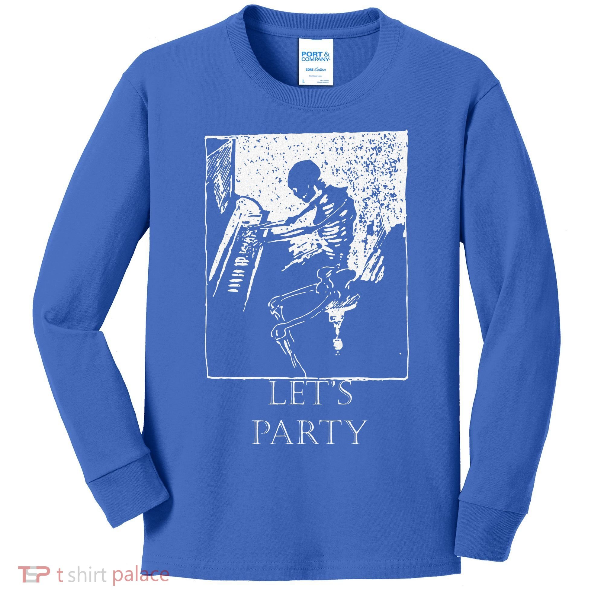 Skeleton Playing Piano Lets Party Halloween Kids Long Sleeve Shirt