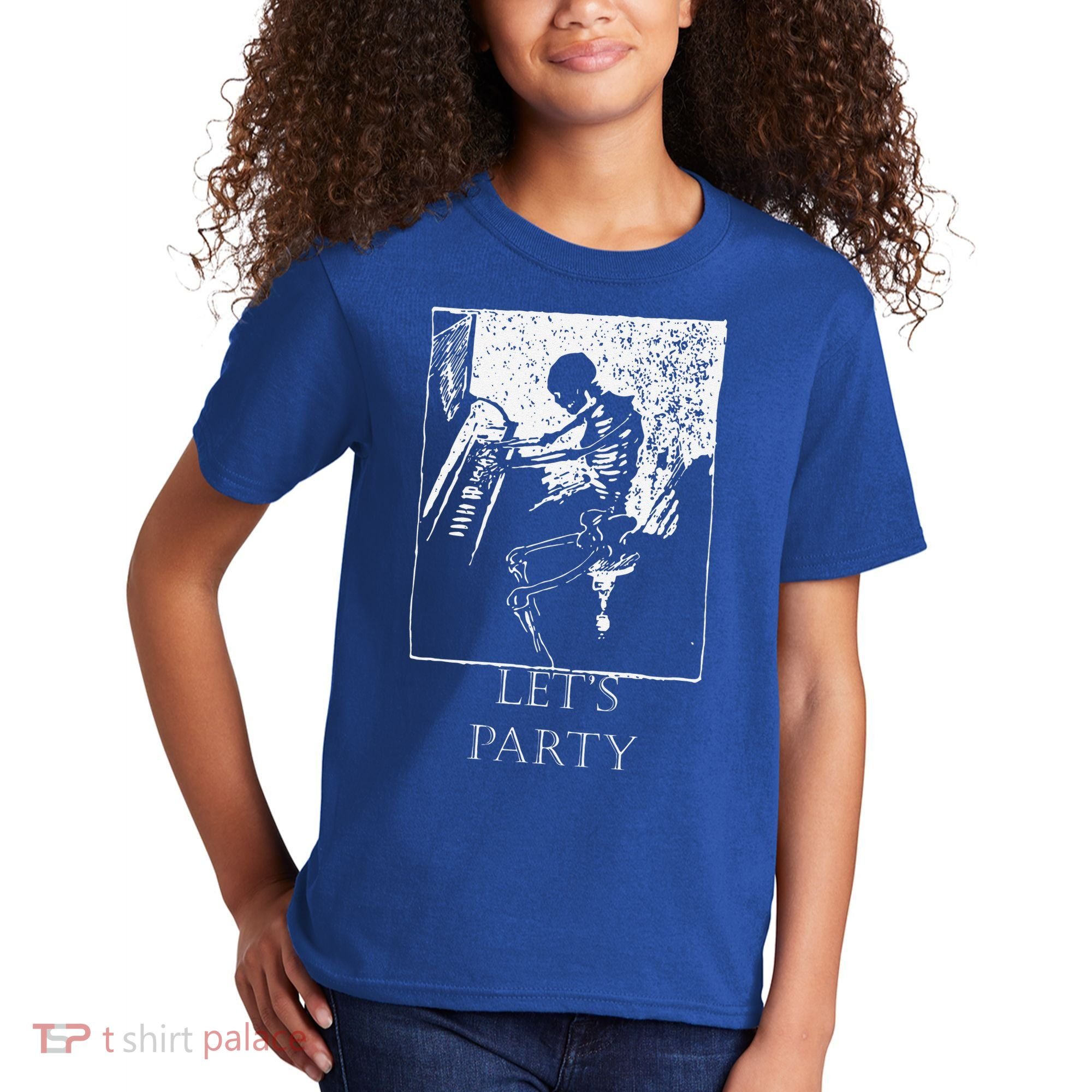 Skeleton Playing Piano Lets Party Halloween Kids T-Shirt