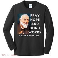 Saint Padre Pio Pray Hope And Dont Worry Catholic Christian Kids Long Sleeve Shirt thumb 0