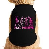 Stay Positive Pink Breast Cancer Halloween Spooky Skeleton Cute Gift Doggie Tank thumb 0