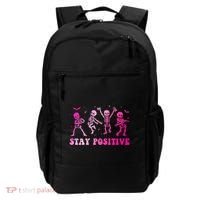 Stay Positive Pink Breast Cancer Halloween Spooky Skeleton Cute Gift Backpack thumb 0