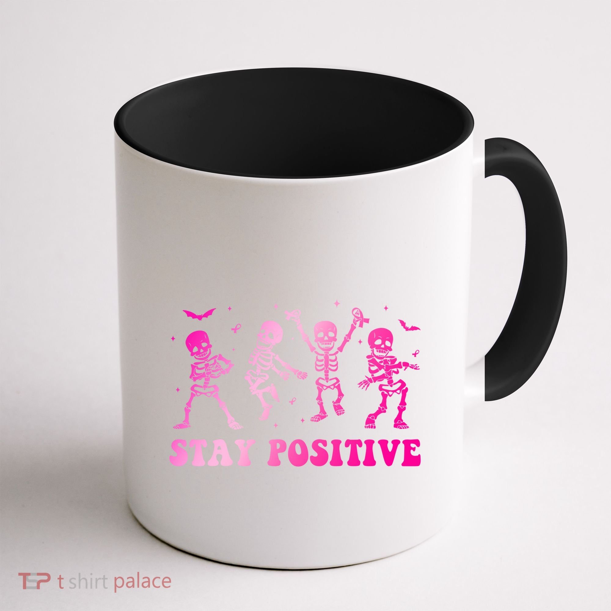 Stay Positive Pink Breast Cancer Halloween Spooky Skeleton Cute Gift Coffee Mug