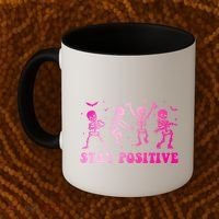 Stay Positive Pink Breast Cancer Halloween Spooky Skeleton Cute Gift Coffee Mug thumb 2