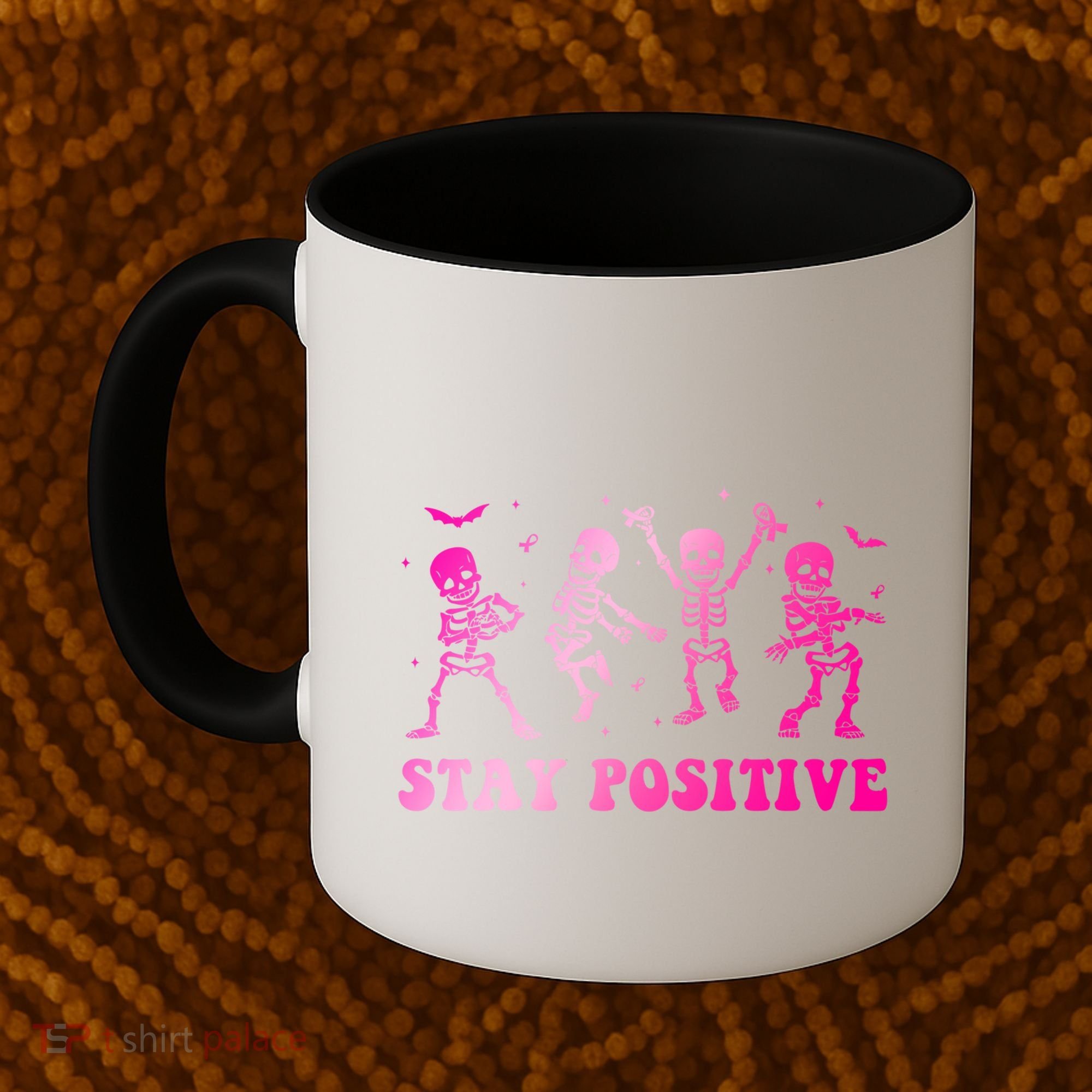 Stay Positive Pink Breast Cancer Halloween Spooky Skeleton Cute Gift Coffee Mug