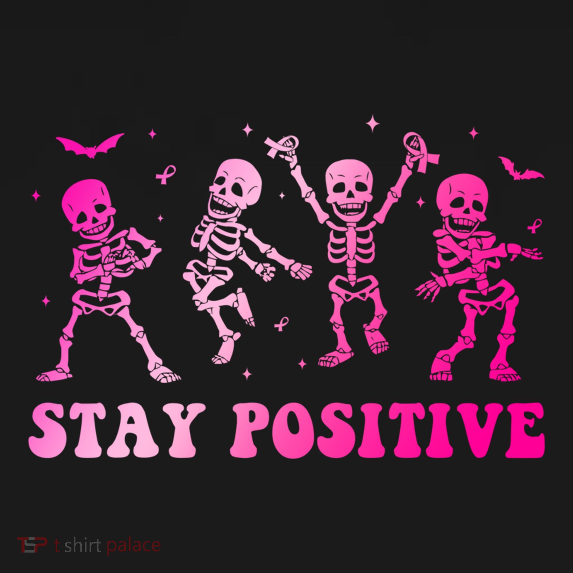 Stay Positive Pink Breast Cancer Halloween Spooky Skeleton Cute Gift Women's Hoodie