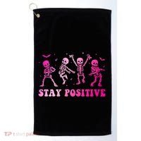 Stay Positive Pink Breast Cancer Halloween Spooky Skeleton Cute Gift Golf Towel thumb 0