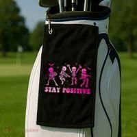 Stay Positive Pink Breast Cancer Halloween Spooky Skeleton Cute Gift Golf Towel thumb 2