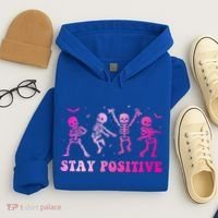 Stay Positive Pink Breast Cancer Halloween Spooky Skeleton Cute Gift Hoodie thumb 4
