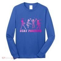 Stay Positive Pink Breast Cancer Halloween Spooky Skeleton Cute Gift Long Sleeve Shirt thumb 0