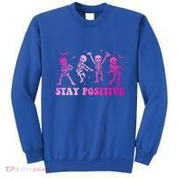Stay Positive Pink Breast Cancer Halloween Spooky Skeleton Cute Gift Sweatshirt thumb 0