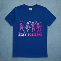 Stay Positive Pink Breast Cancer Halloween Spooky Skeleton Cute Gift T-Shirt thumb 5
