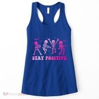 Stay Positive Pink Breast Cancer Halloween Spooky Skeleton Cute Gift Women's Tank Top thumb 0