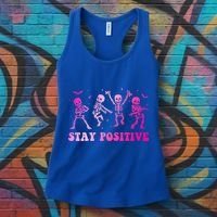 Stay Positive Pink Breast Cancer Halloween Spooky Skeleton Cute Gift Women's Tank Top thumb 3