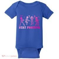 Stay Positive Pink Breast Cancer Halloween Spooky Skeleton Cute Gift Baby Bodysuit thumb 0
