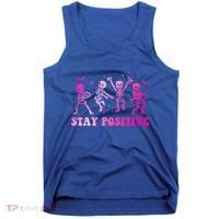 Stay Positive Pink Breast Cancer Halloween Spooky Skeleton Cute Gift Tank Top thumb 0