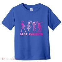 Stay Positive Pink Breast Cancer Halloween Spooky Skeleton Cute Gift Toddler T-Shirt thumb 0