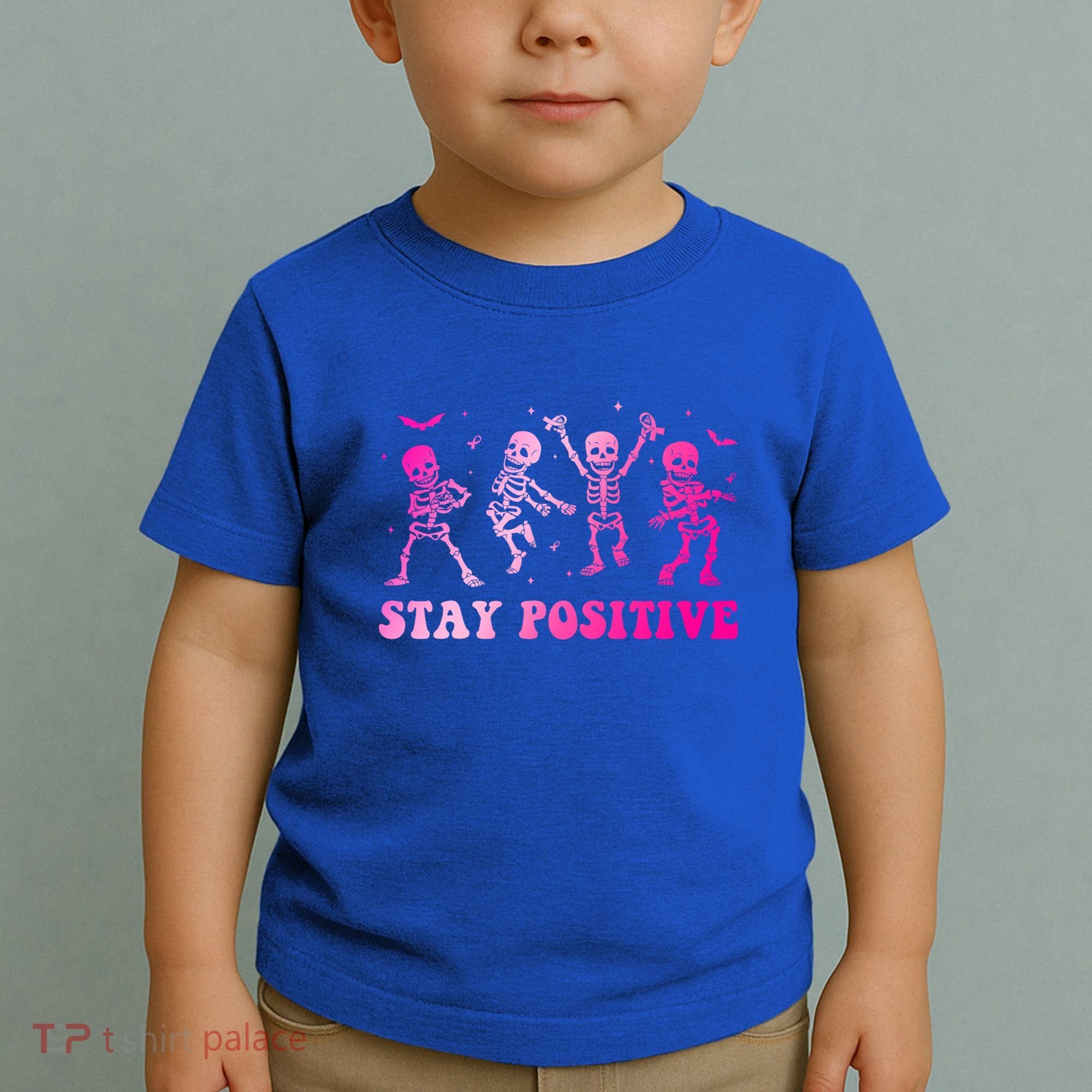 Stay Positive Pink Breast Cancer Halloween Spooky Skeleton Cute Gift Toddler T-Shirt