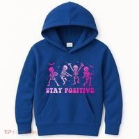 Stay Positive Pink Breast Cancer Halloween Spooky Skeleton Cute Gift Kids Hoodie thumb 0