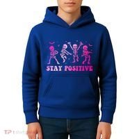 Stay Positive Pink Breast Cancer Halloween Spooky Skeleton Cute Gift Kids Hoodie thumb 4