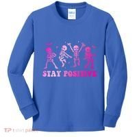 Stay Positive Pink Breast Cancer Halloween Spooky Skeleton Cute Gift Kids Long Sleeve Shirt thumb 0