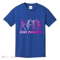 Stay Positive Pink Breast Cancer Halloween Spooky Skeleton Cute Gift Kids T-Shirt thumb 0