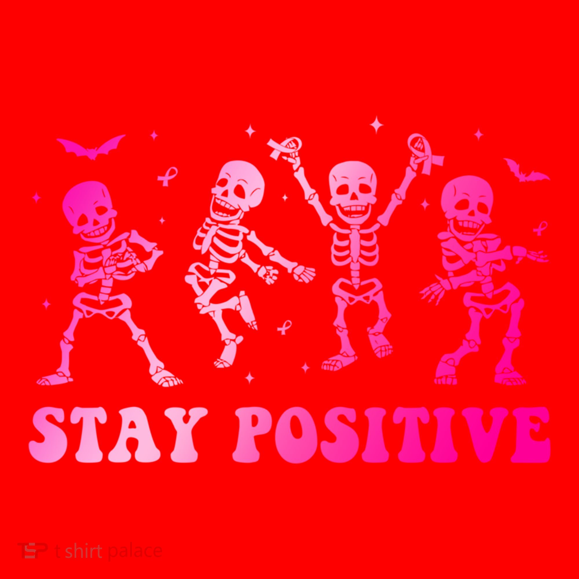 Stay Positive Pink Breast Cancer Halloween Spooky Skeleton Cute Gift Santa Hat