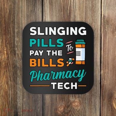 Slinging Pills Pharmacy Tech Vintage Technician Pharmacist Coaster