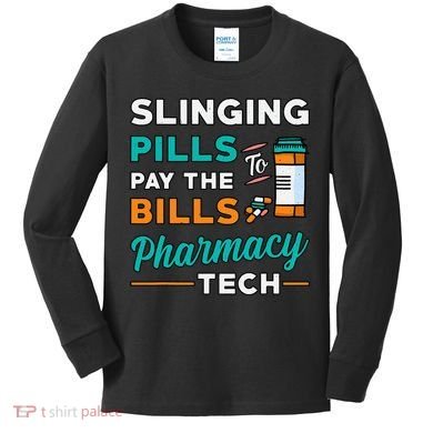 Slinging Pills Pharmacy Tech Vintage Technician Pharmacist Kids Long Sleeve Shirt