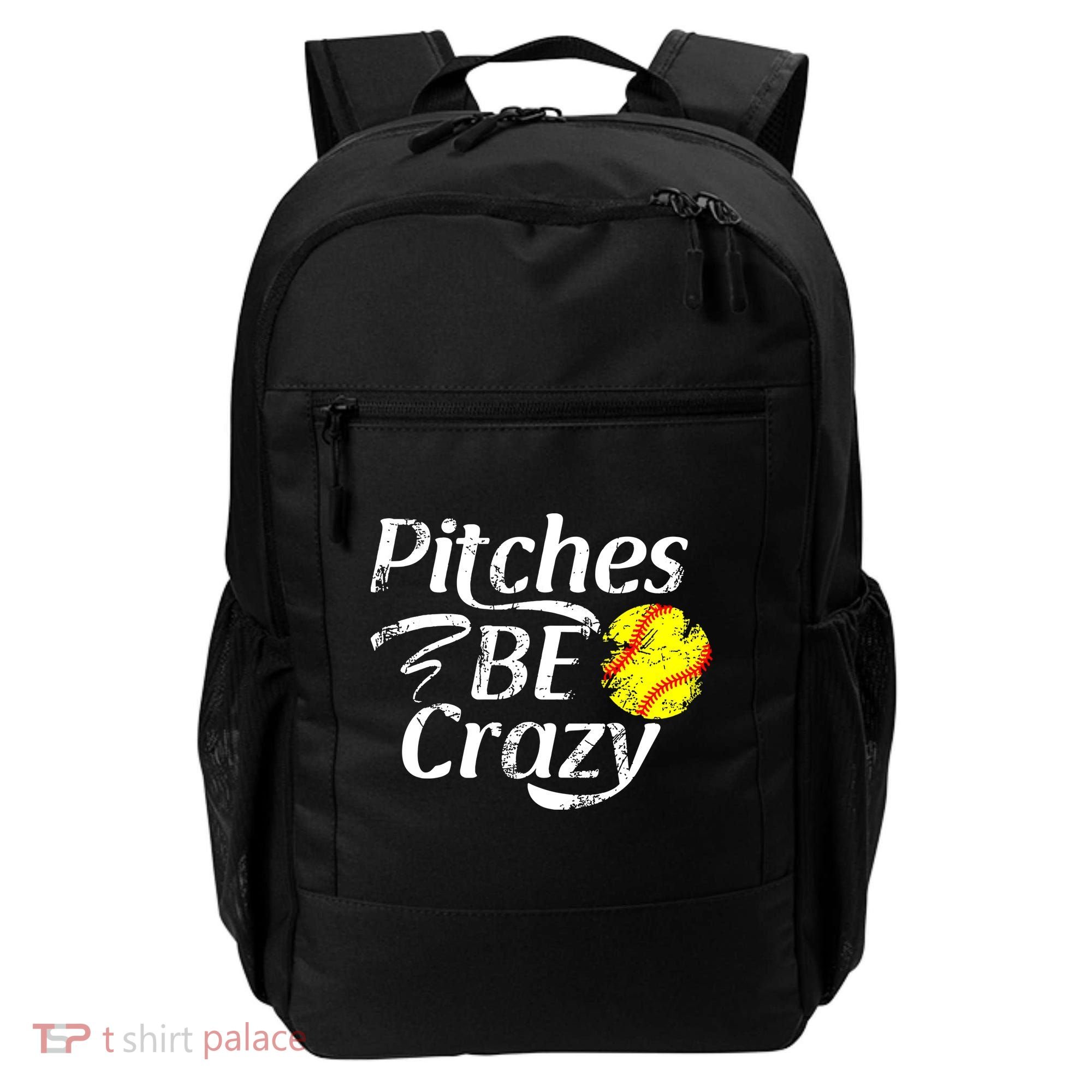 Softball Player Pitches Be Crazy Funny Softball Pitcher Backpack