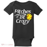 Softball Player Pitches Be Crazy Funny Softball Pitcher Baby Bodysuit thumb 0
