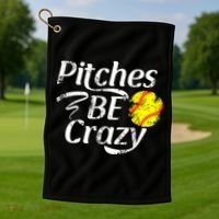 Softball Player Pitches Be Crazy Funny Softball Pitcher Golf Towel thumb 1
